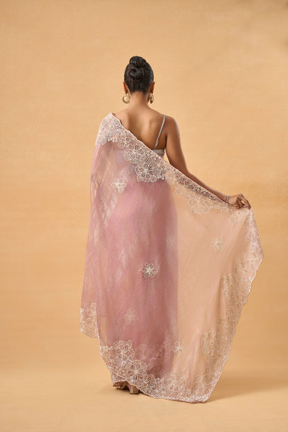 Onion Pink Crushed Tissue Saree
