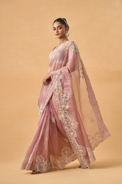 Onion Pink Crushed Tissue Saree