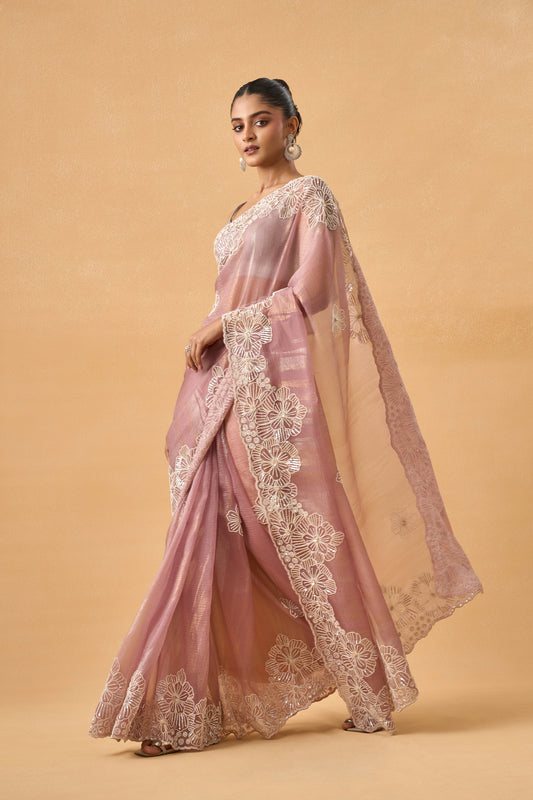 Onion Pink Crushed Tissue Saree