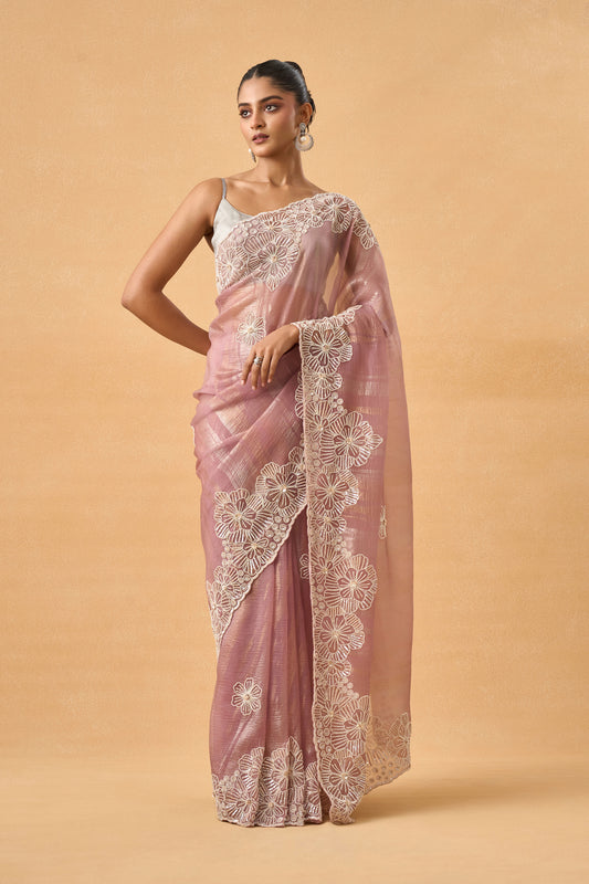 Onion Pink Crushed Tissue Saree