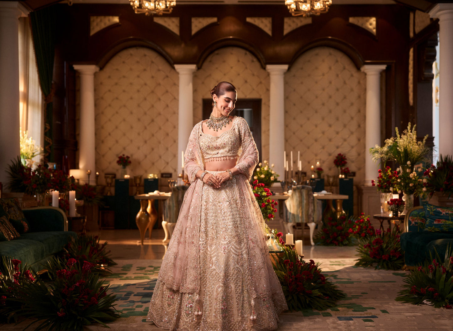 Off-white Multi Sequins And Beads Work Lehenga