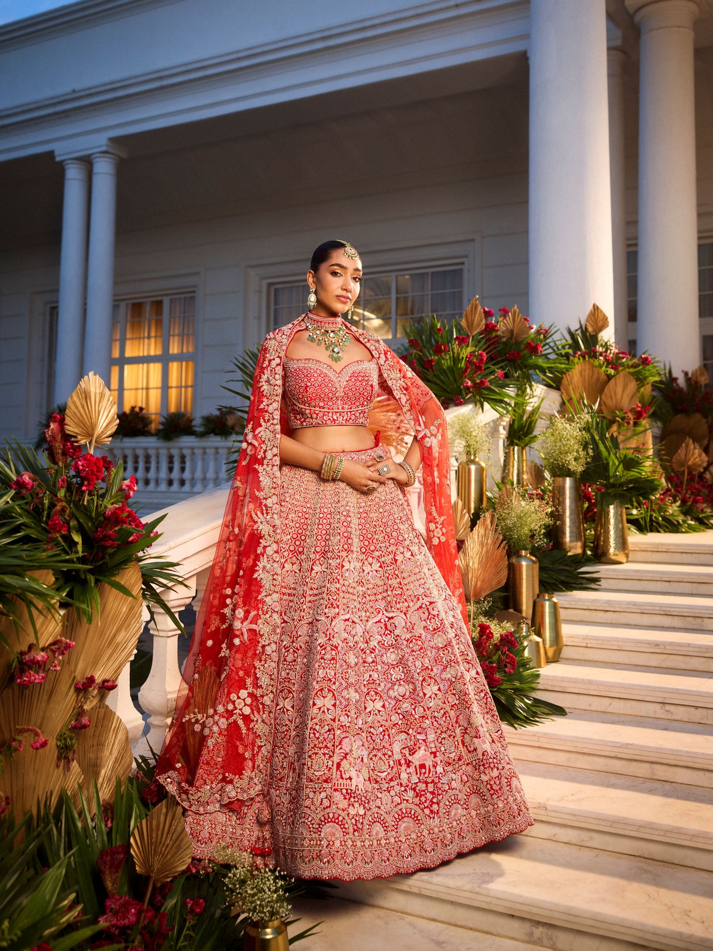 Red Colour Bridal Lehenga With Intricate Knots & Zardosi Work