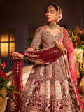 Wine Colour Bride And Groom Motif Hand Embroidered Bridal Lehenga