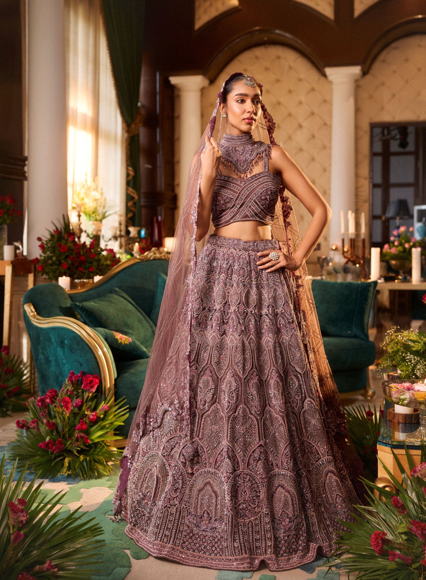 Wine Colour Zardosi Work Lehenga