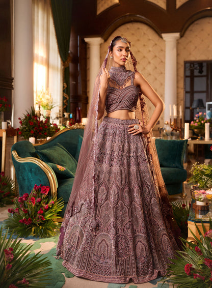 Wine Colour Zardosi Work Lehenga