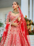 Red Coloured Bridal Motif Hand Work Lehenga