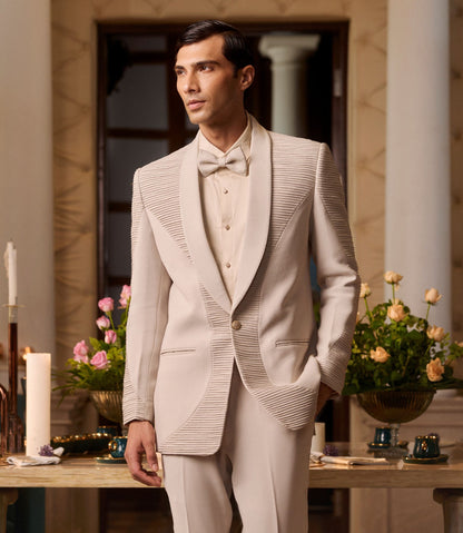 Rose Pink Tuxedo With Pintex Detailing And Hand Work