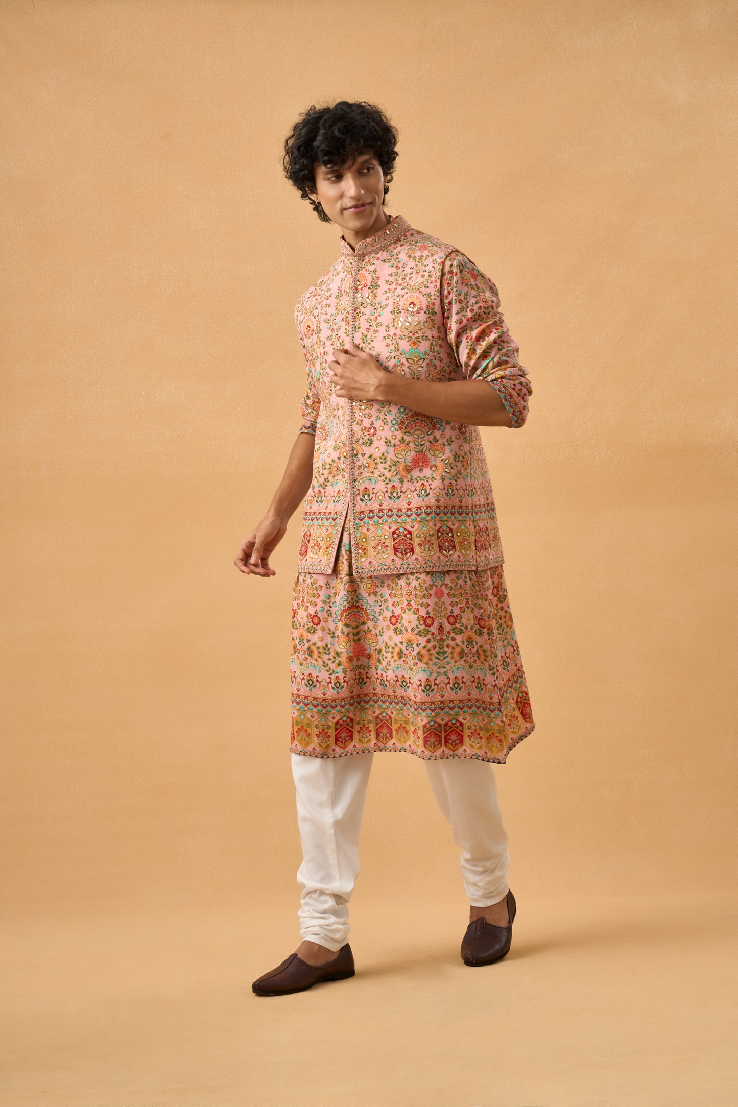 Peach Kurta Bandi Set