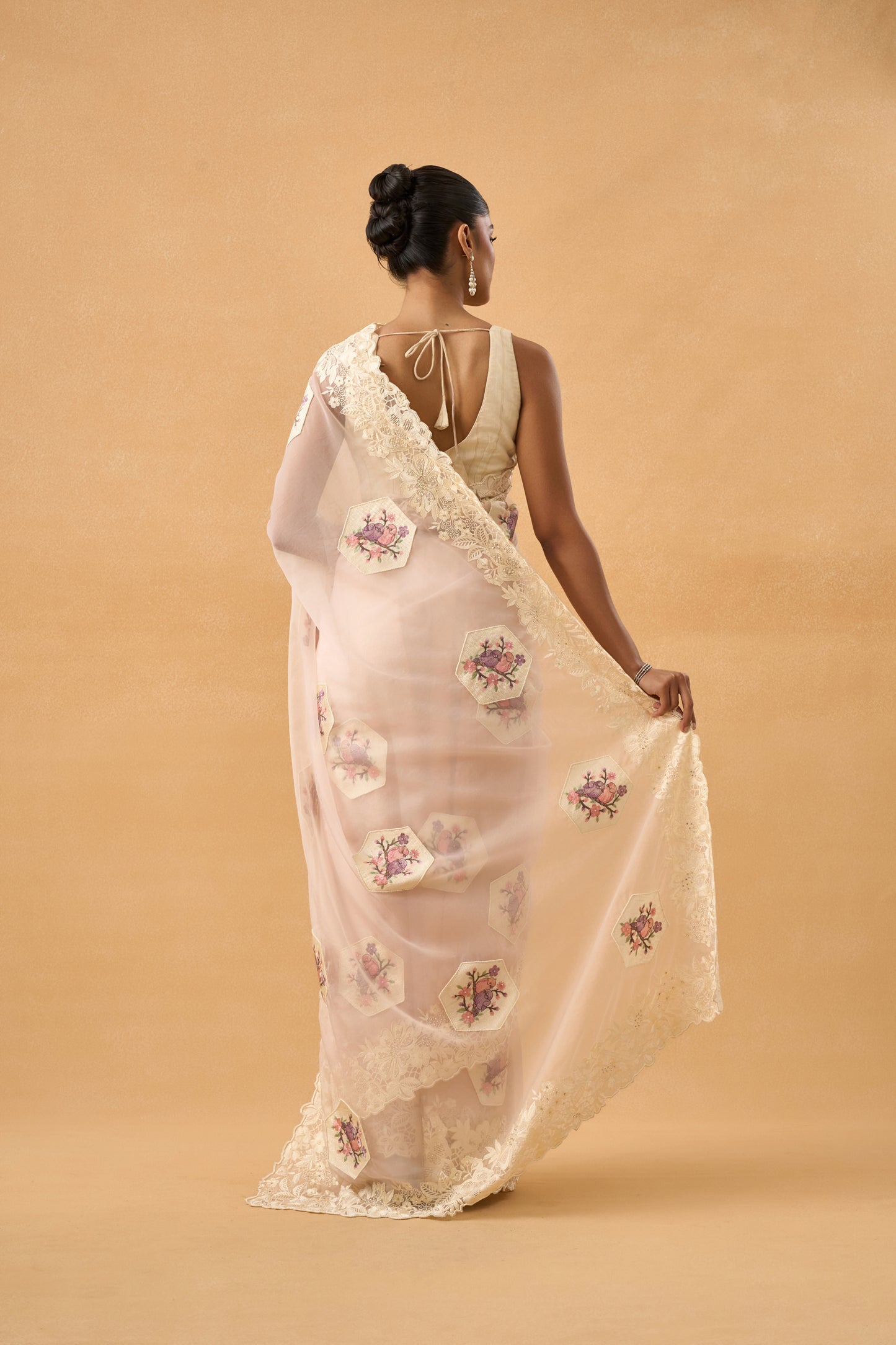 Baby Pink Organza Parsi Saree
