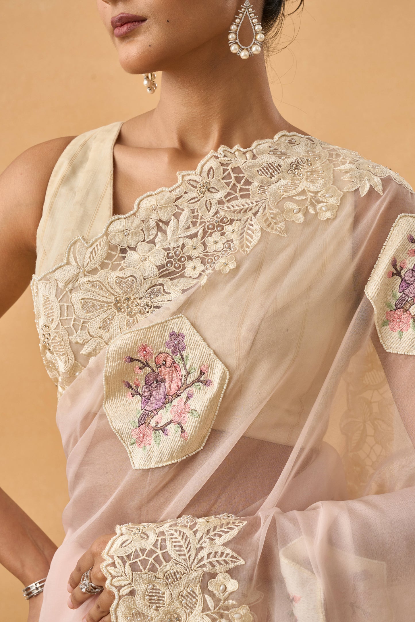 Baby Pink Organza Parsi Saree