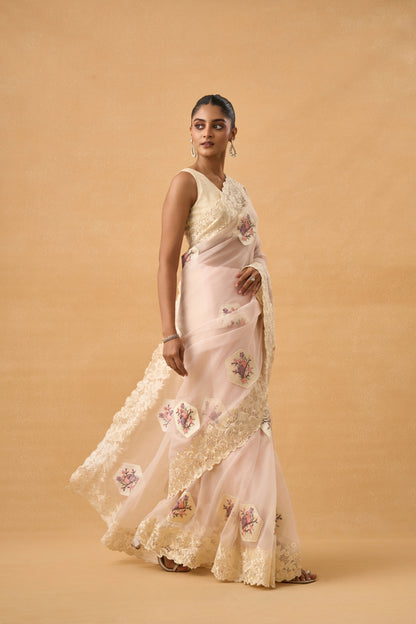 Baby Pink Organza Parsi Saree