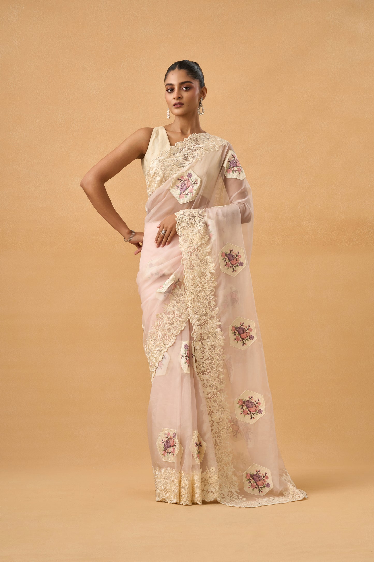 Baby Pink Organza Parsi Saree