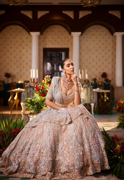 Light Blue Sequins Work Lehenga