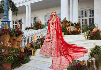 Red Coloured Bridal Motif Hand Work Lehenga