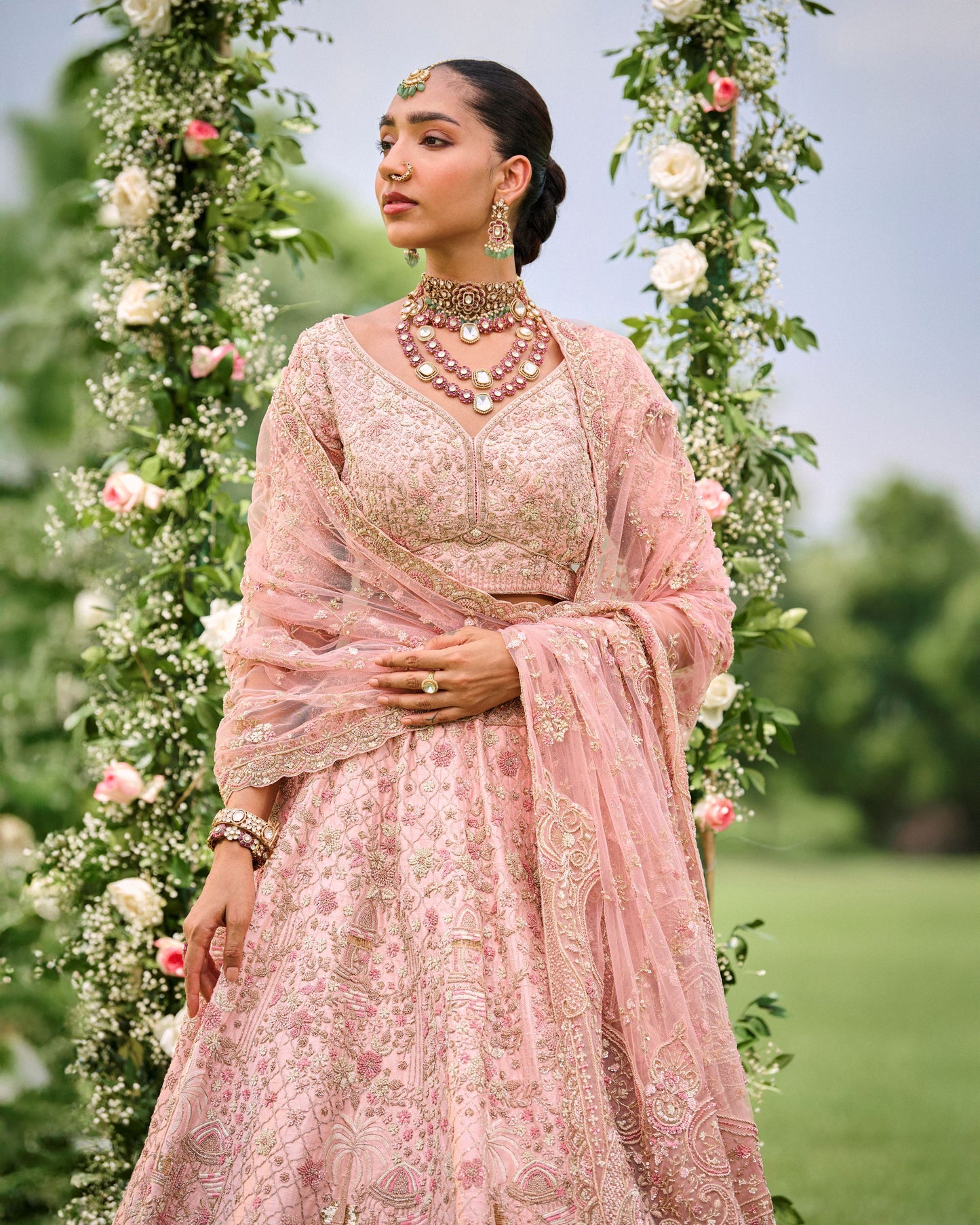 Pink Raw Silk Wedding Lehenga With Hand Embriodry Work