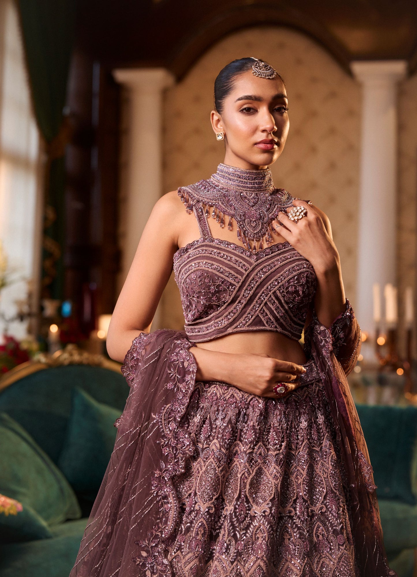 Wine Colour Zardosi Work Lehenga