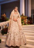 Off-White Heavy Zardosi Work Lehenga With Bird Motif