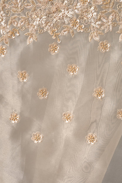 Golden Organza Saree With Cutdana and Sequins Work