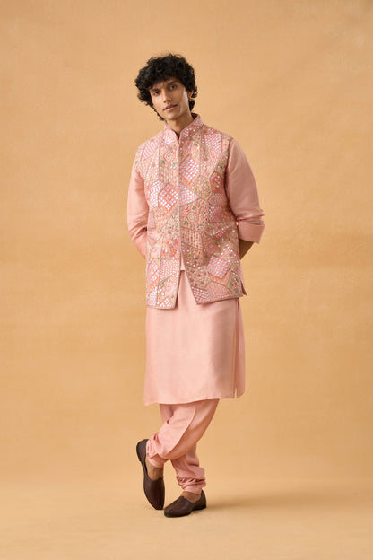 Pink Mirror Work Kurta Bandi Set