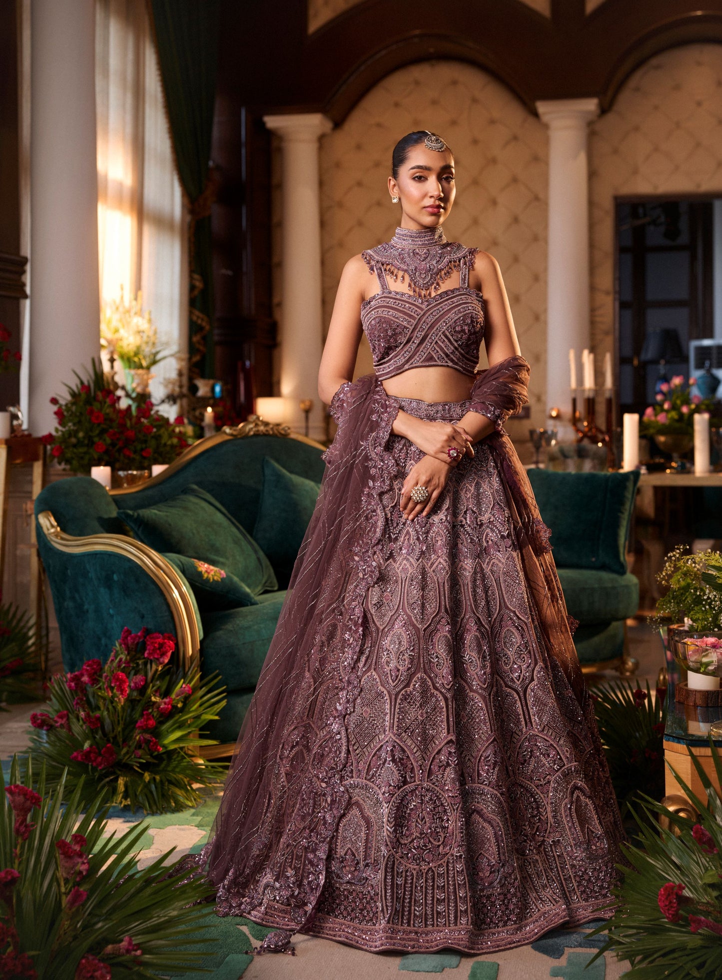 Wine Colour Zardosi Work Lehenga
