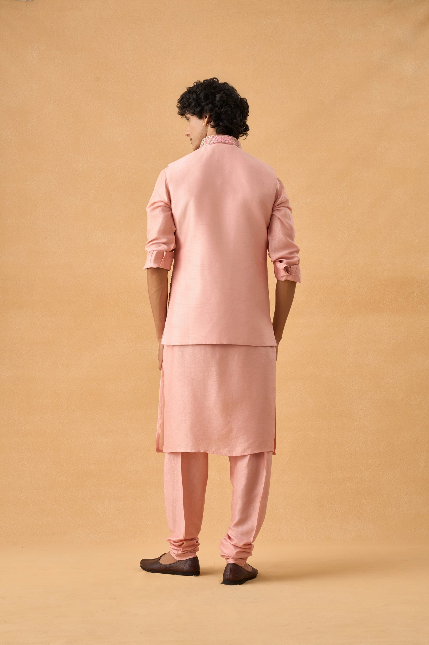 Pink Mirror Work Kurta Bandi Set