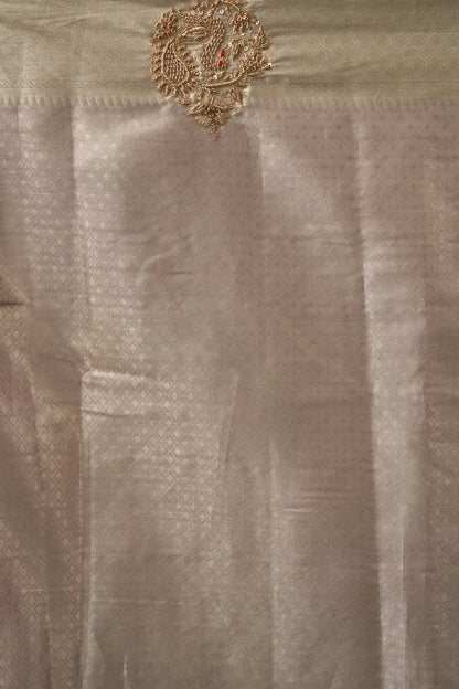 Silver Kanjeevaram Silk Saree With Zardosi and Resham Work