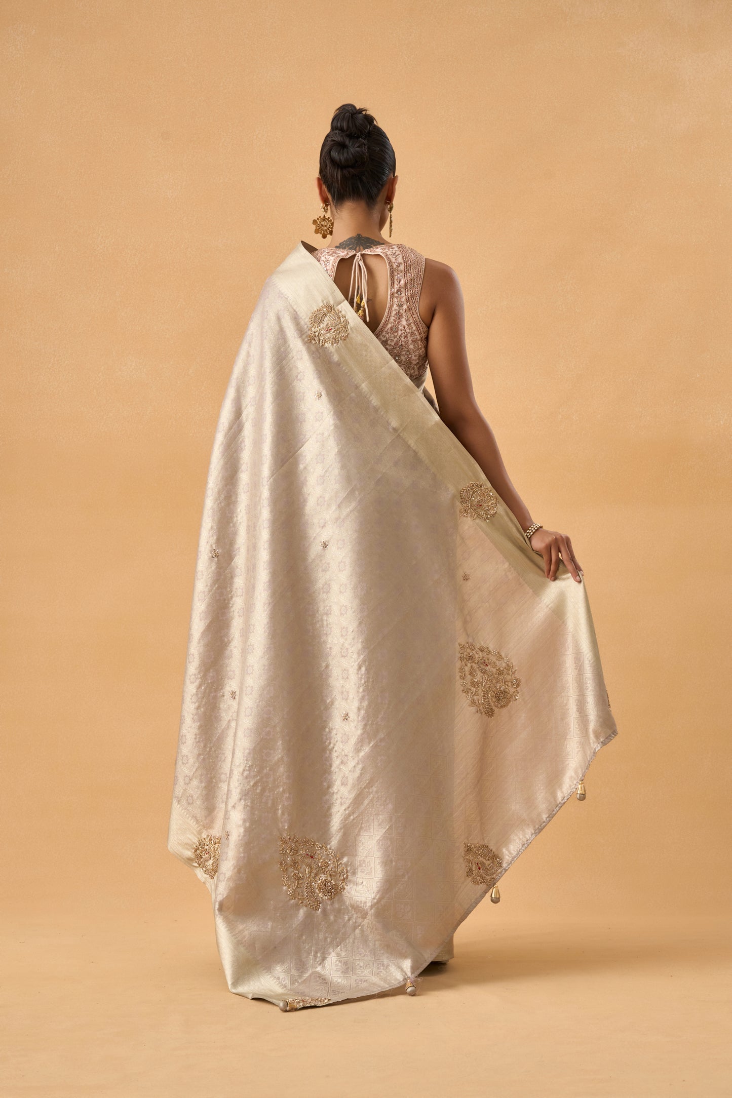 Silver Kanjeevaram Silk Saree With Zardosi and Resham Work