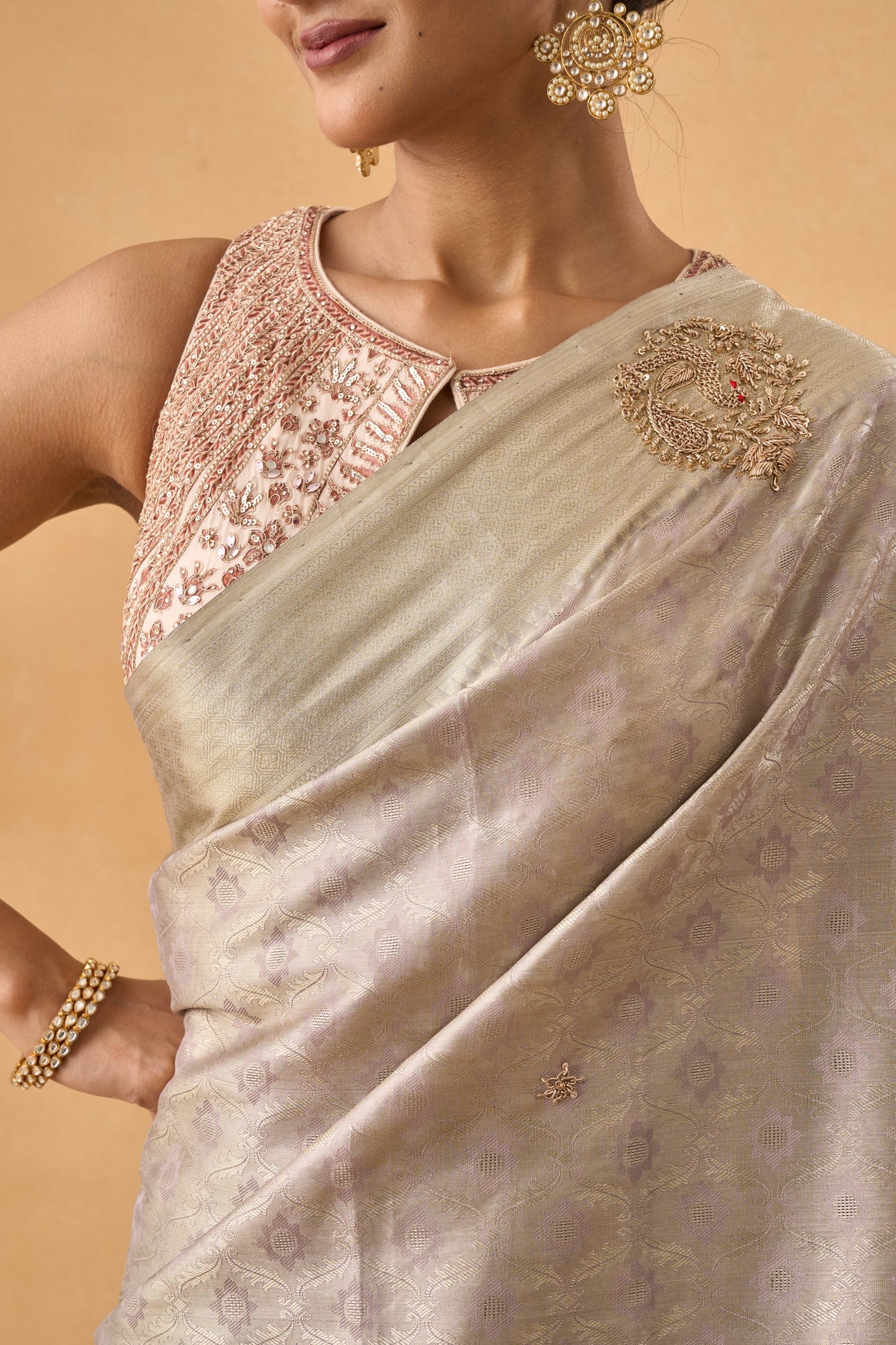 Silver Kanjeevaram Silk Saree With Zardosi and Resham Work