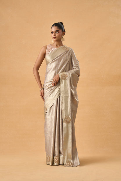 Silver Kanjeevaram Silk Saree With Zardosi and Resham Work