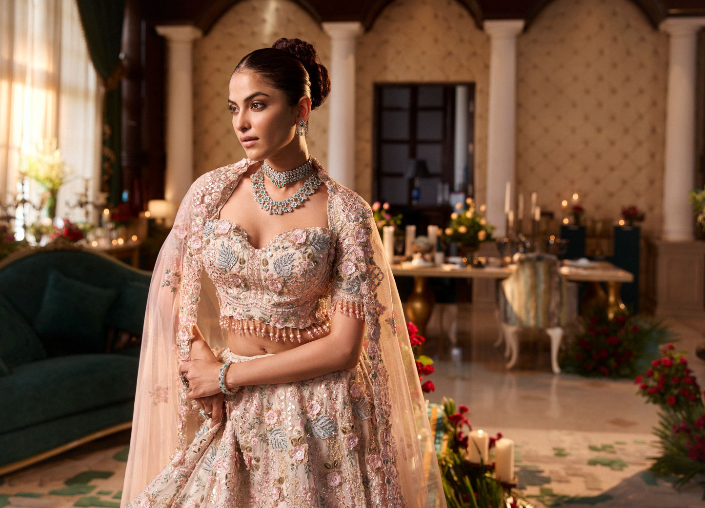 3D Embriodered Offwhite Floral Lehenga