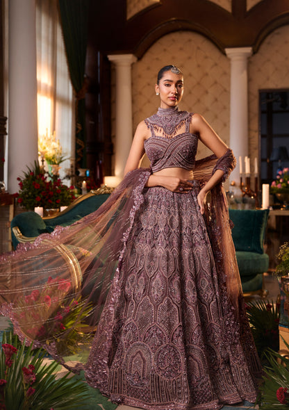 Wine Colour Zardosi Work Lehenga