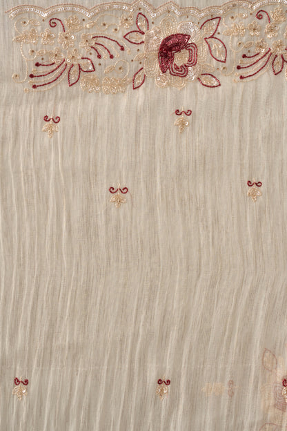 Golden Crushed Tissue Saree With Scallop Border