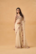 Golden Crushed Tissue Saree With Scallop Border