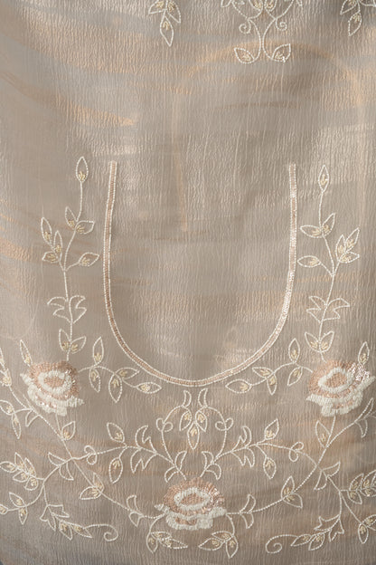 Light Beige Crushed Tissue Saree With Pearl and Sequins Handwork