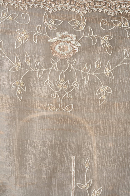 Light Beige Crushed Tissue Saree With Pearl and Sequins Handwork