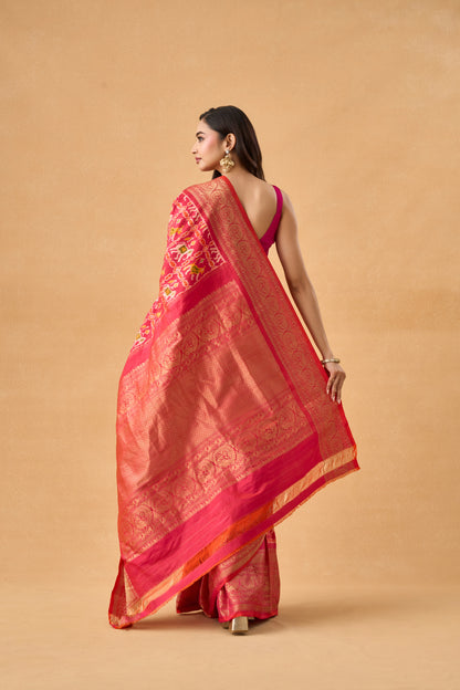 Pink Patola Silk Heritage Saree With Banarasi Border