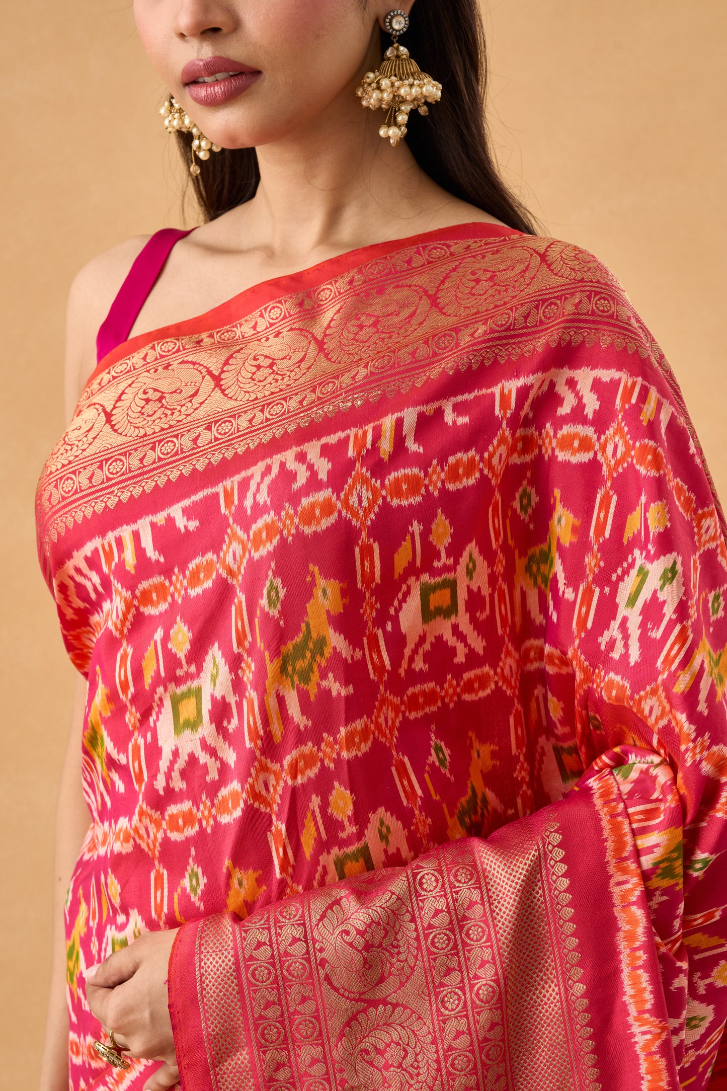 Pink Patola Silk Heritage Saree With Banarasi Border