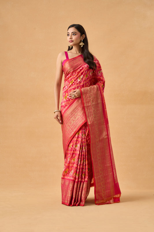 Pink Patola Silk Heritage Saree With Banarasi Border