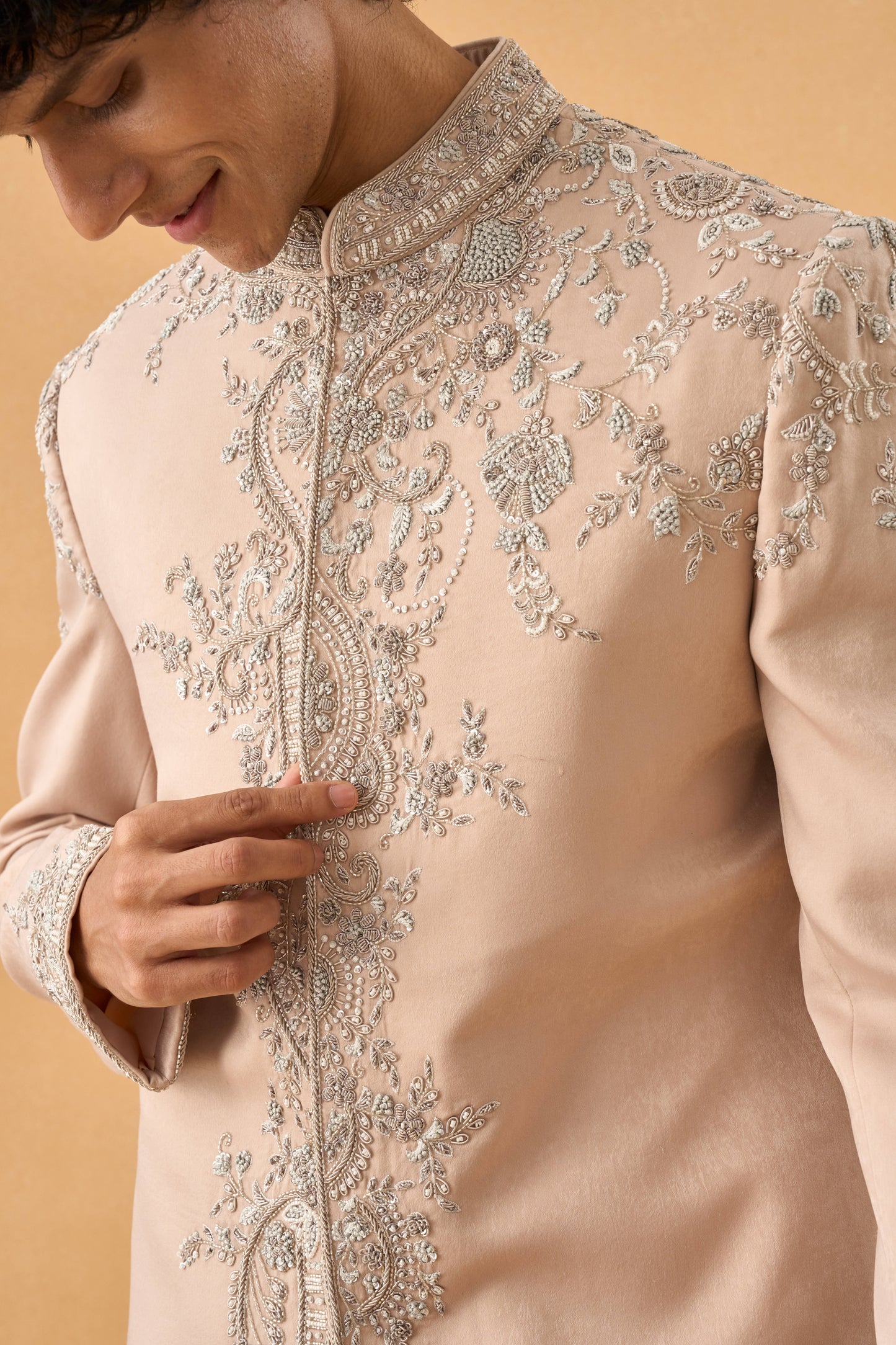 Light Beige Bandhgala In Suede