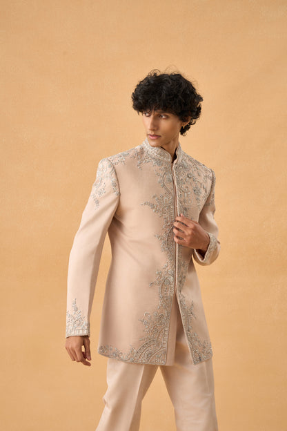 Light Beige Bandhgala In Suede