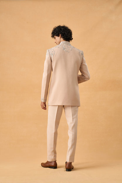Light Beige Bandhgala In Suede