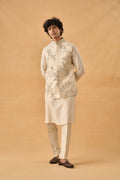 Cream Kurta Bandi Set In Raw Silk