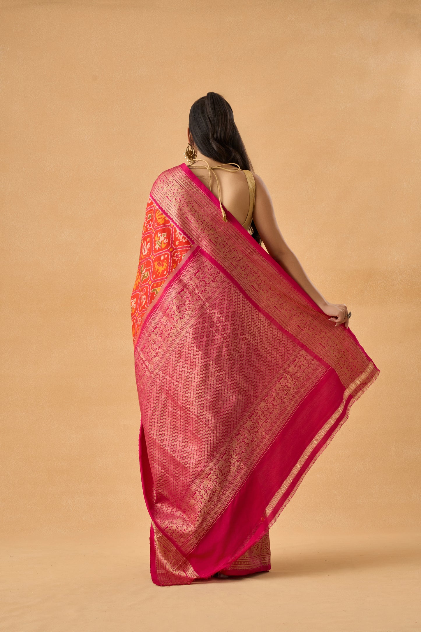 Orange Patola Silk Heritage Saree With Banarasi Border