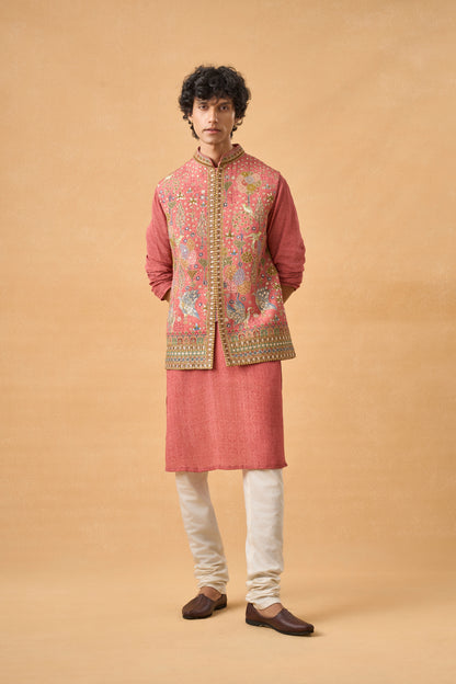 Peachish Pink Kurta Bandi Set