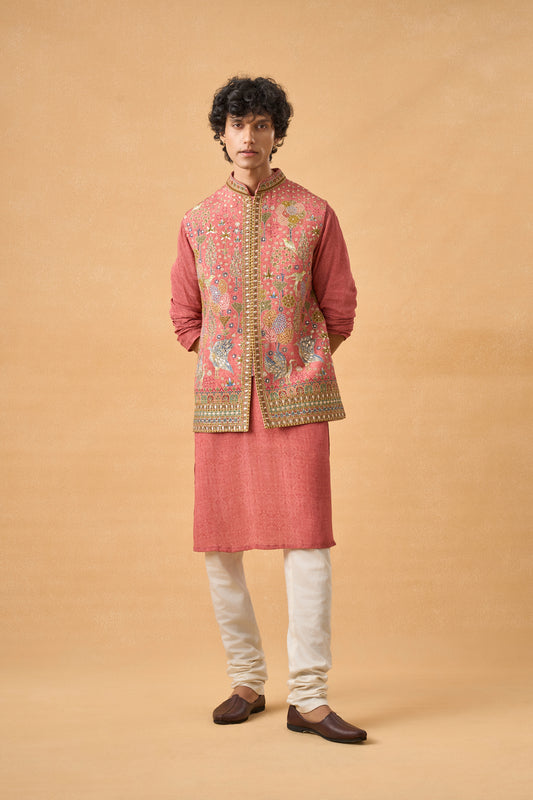 Peachish Pink Kurta Bandi Set