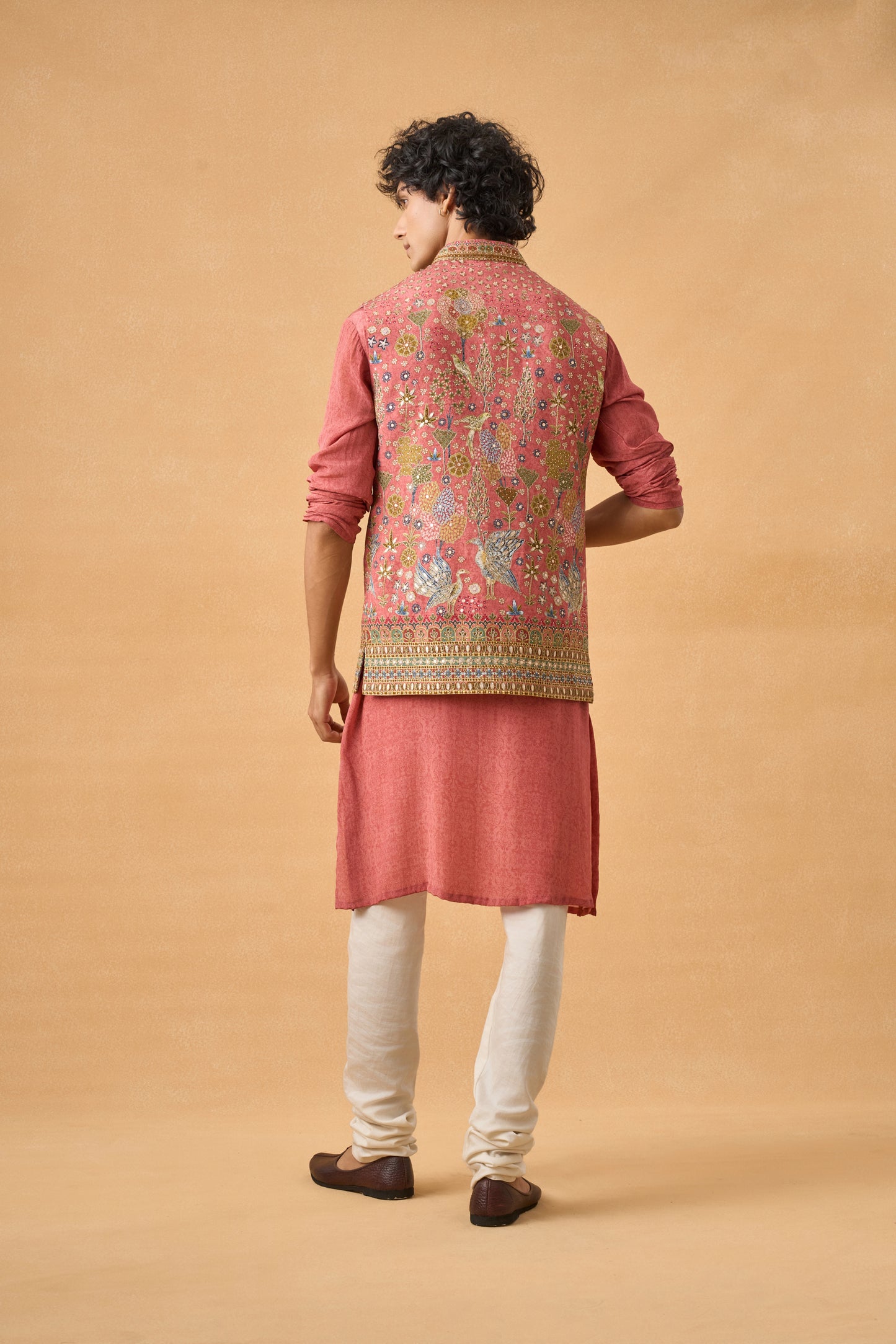 Peachish Pink Kurta Bandi Set