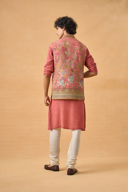 Peachish Pink Kurta Bandi Set