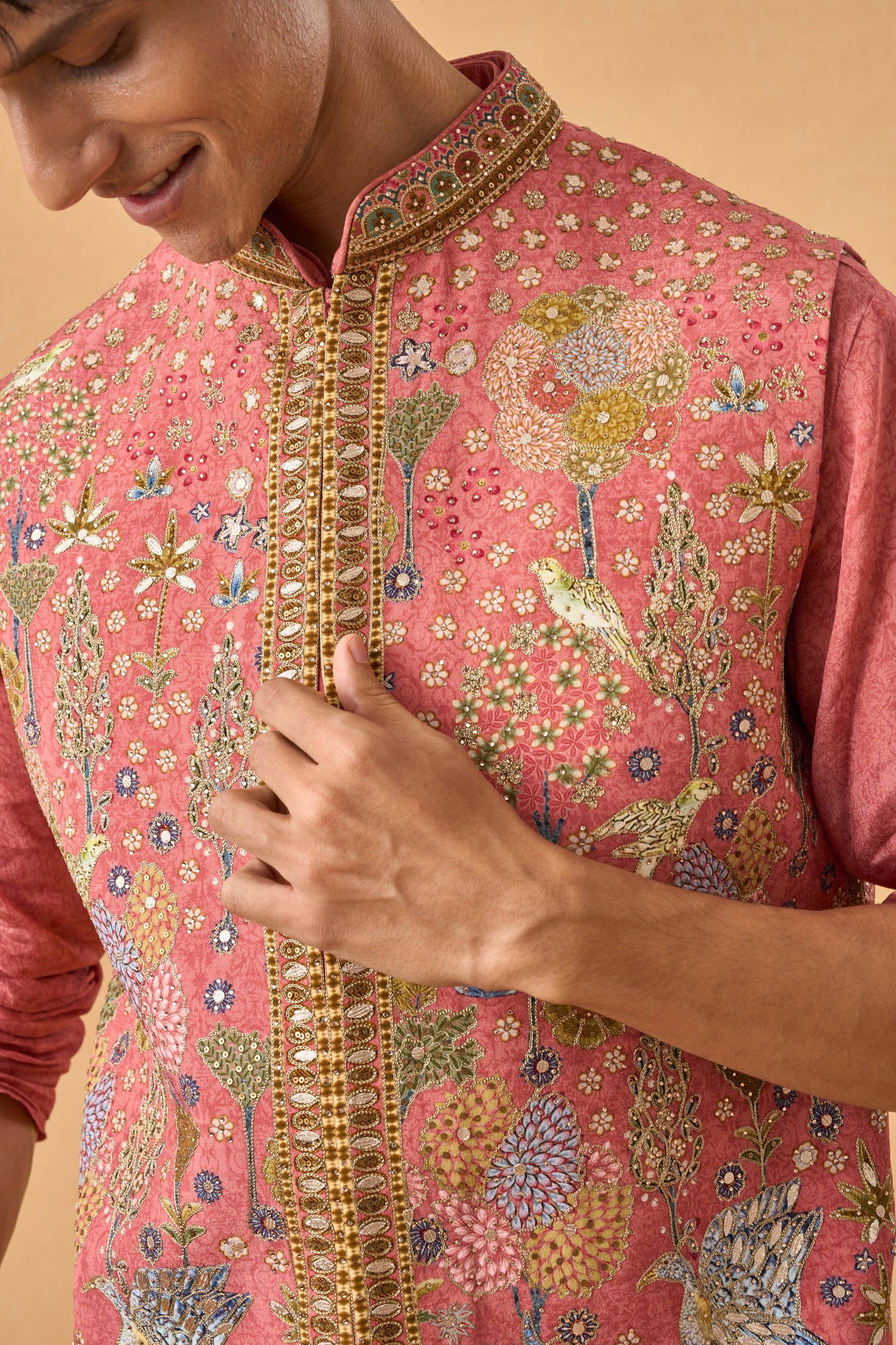 Peachish Pink Kurta Bandi Set