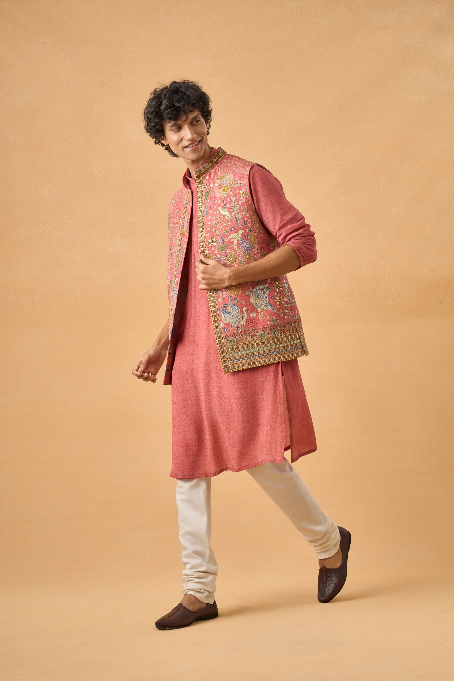 Peachish Pink Kurta Bandi Set