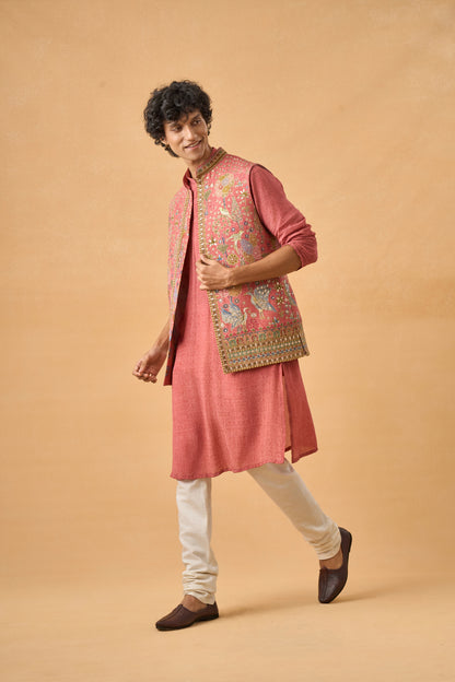 Peachish Pink Kurta Bandi Set
